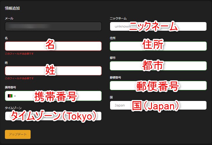 プレジデントカジノの初回入金で個人情報を入力する