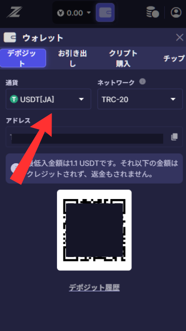 レイズドカジノで仮想通貨入金する際に仮想通貨の種類を選択