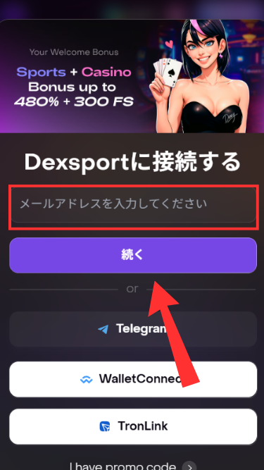デックスポートに登録する際にメールアドレスの入力