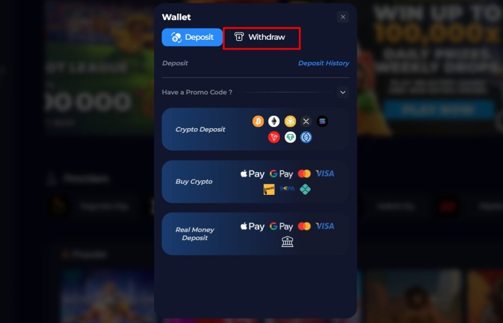 ラッキエストから出金する際にwithdrawを開く